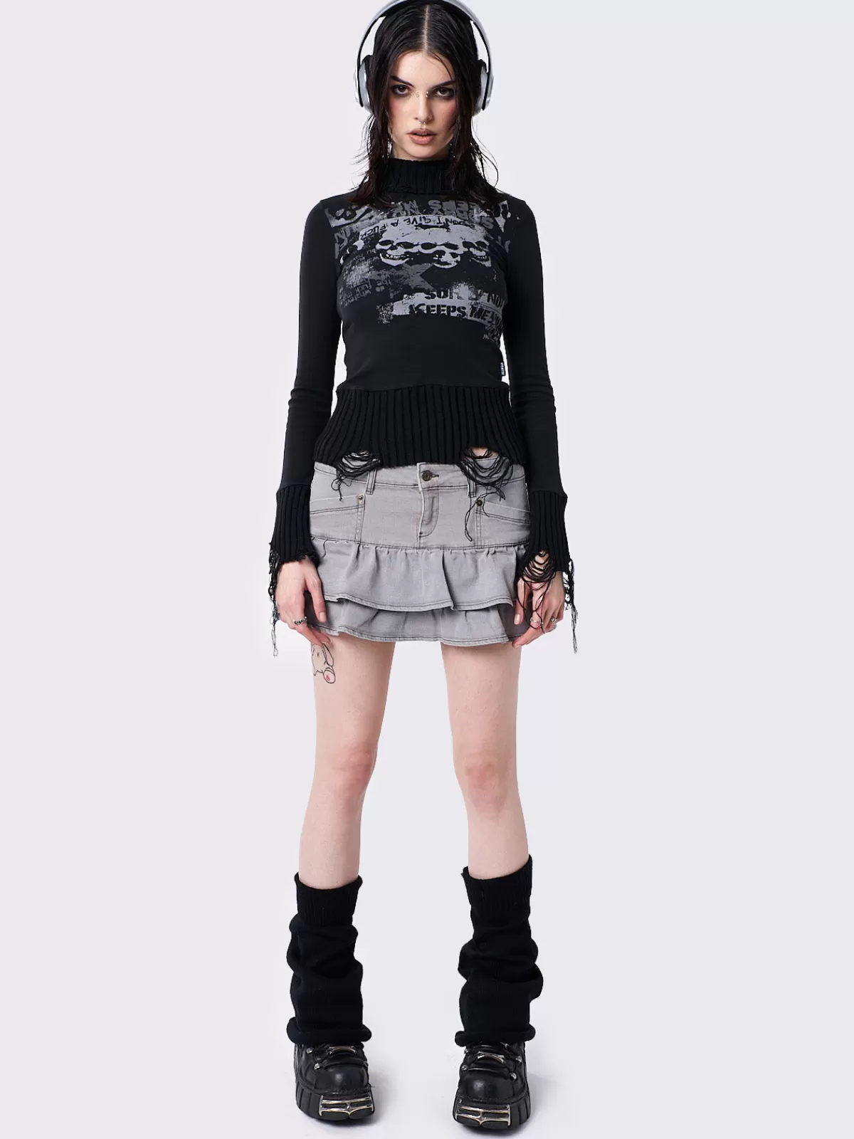 Store Minga London Unapolagetic Distressed High Neck Top Black