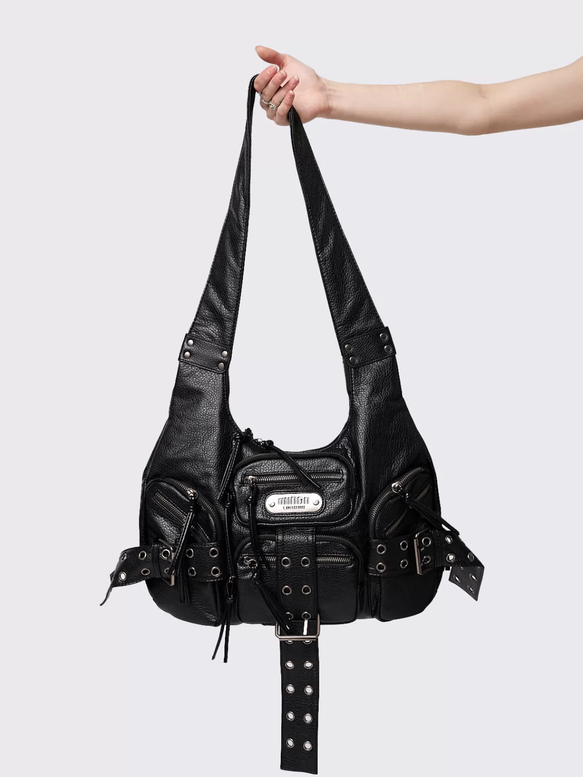Discount Minga London Unchained Faux Leather Shoulder Bag Black