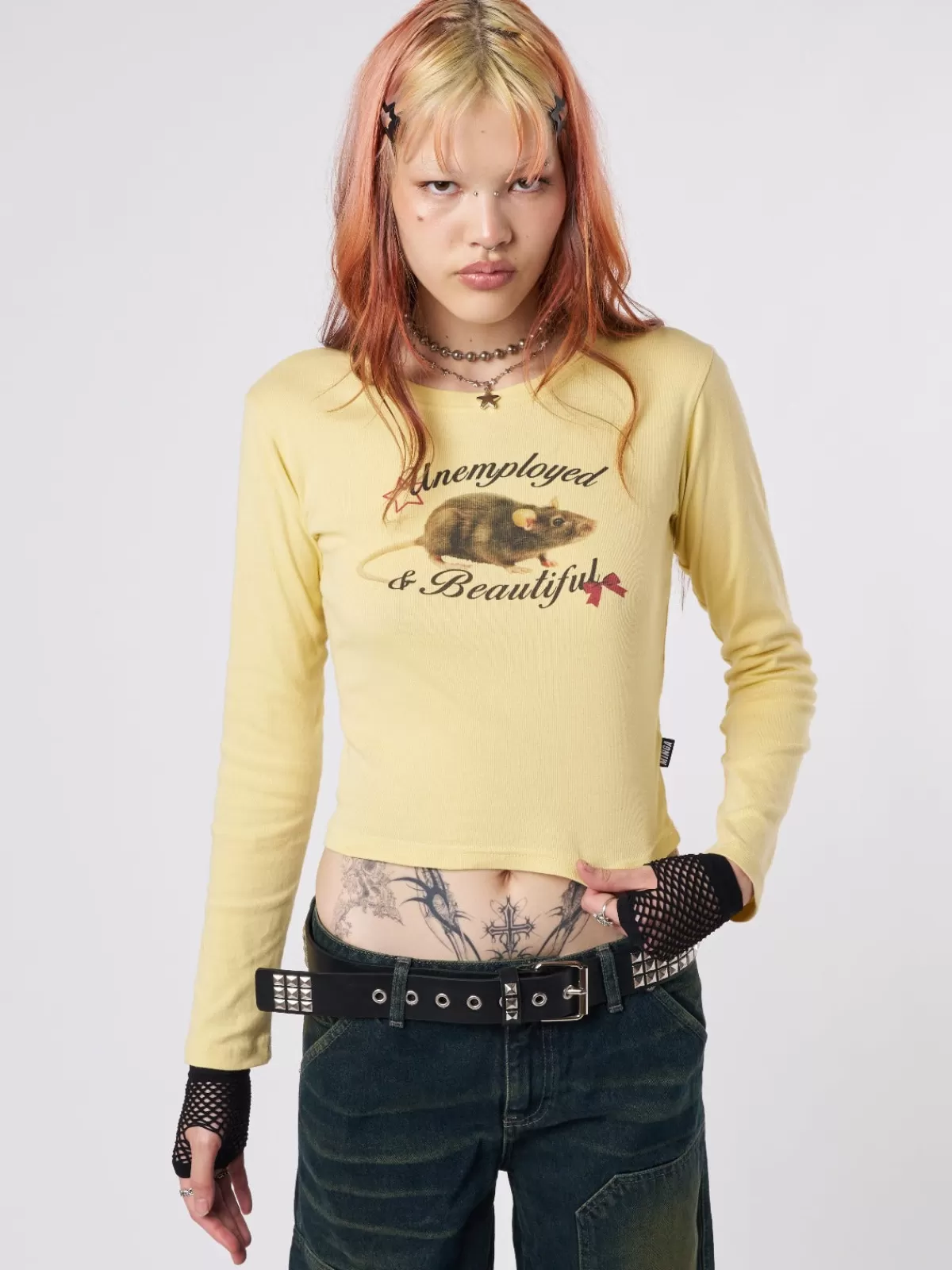 Online Minga London Unemployed & Beautiful Mouse Graphic Top Yellow