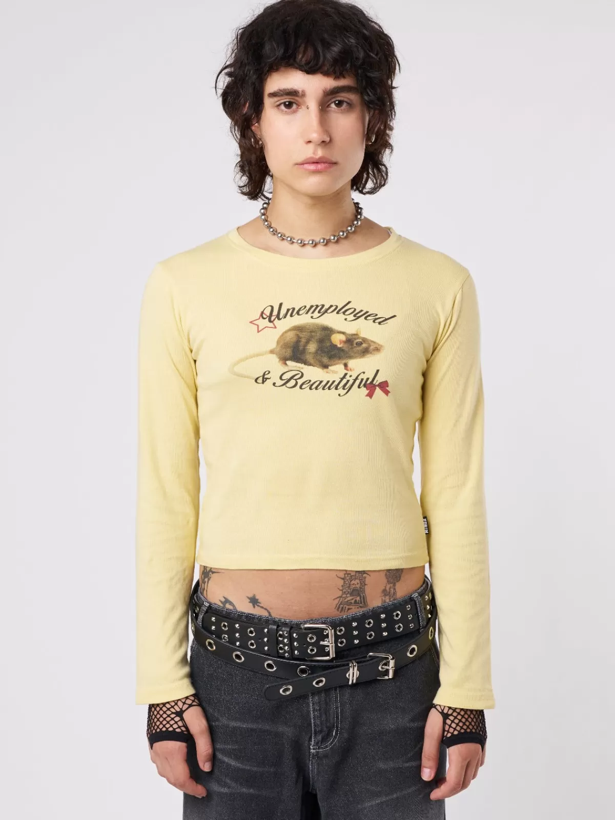 Online Minga London Unemployed & Beautiful Mouse Graphic Top Yellow
