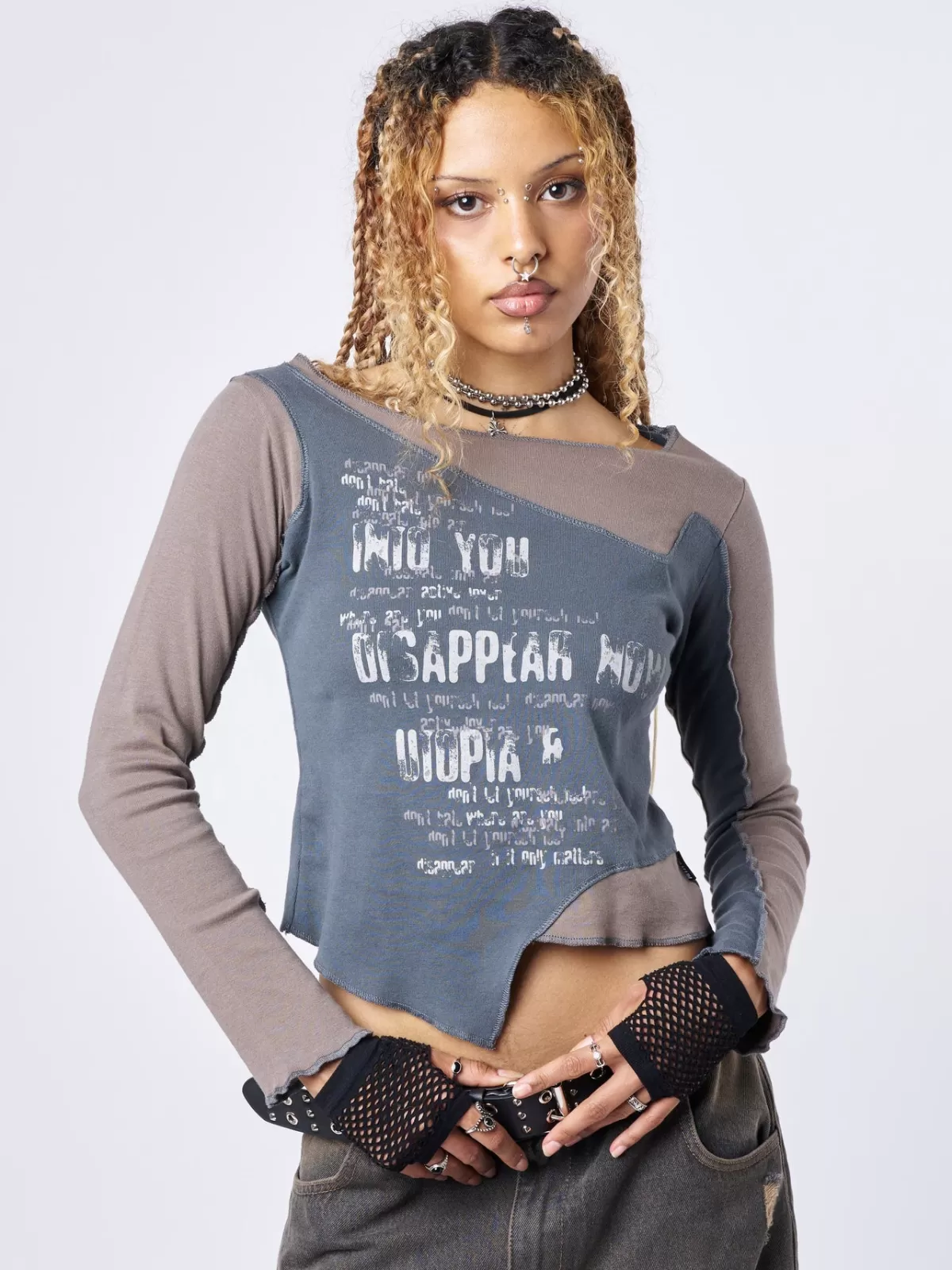 Cheap Minga London Utopia Brown Grey Graphic Asymmetrical Top Multi