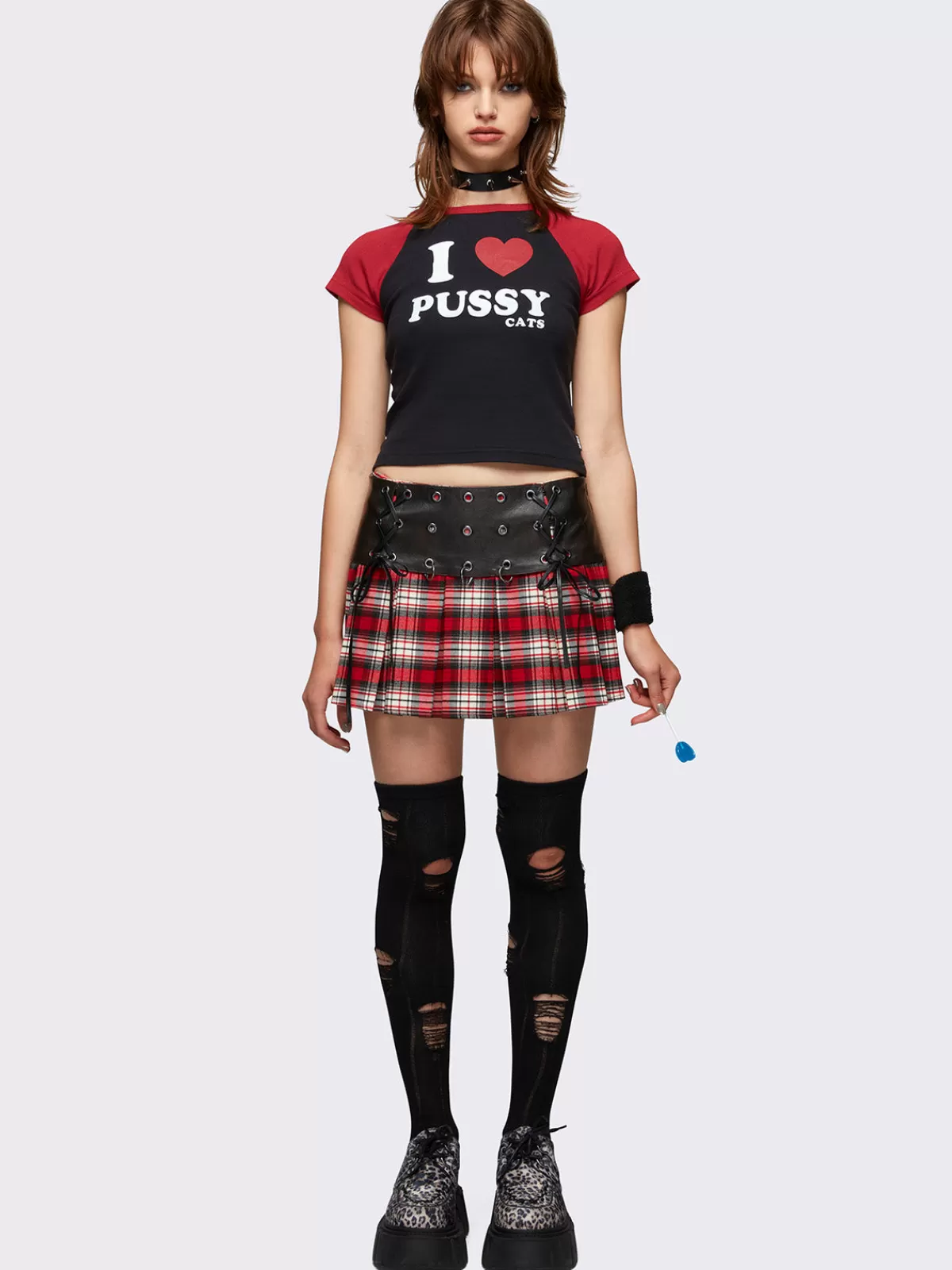 Cheap Minga London Valkyrie Pleated Plaid Mini Skirt Red