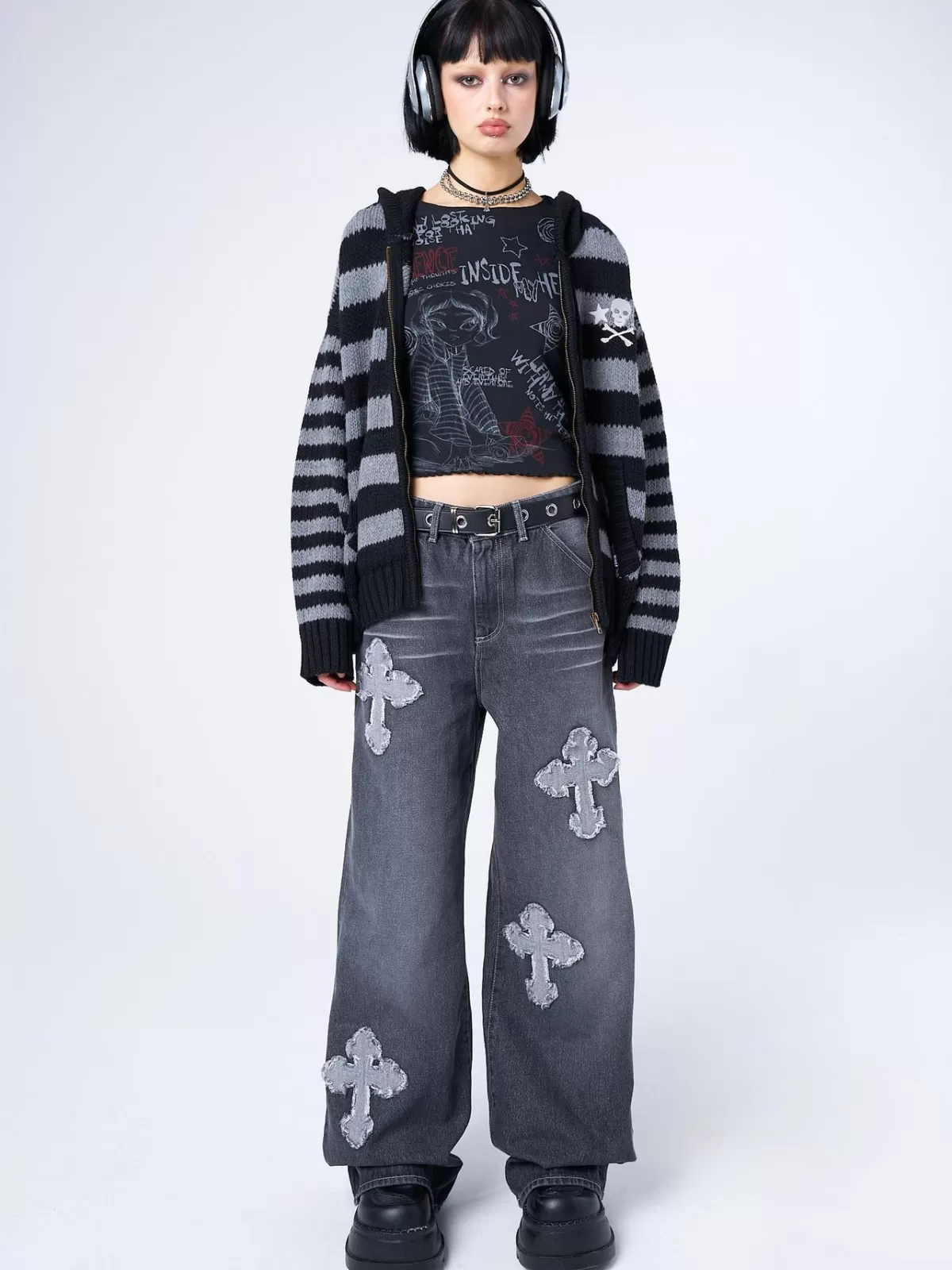 Cheap Minga London Vendetta Washed Cross Jeans Grey