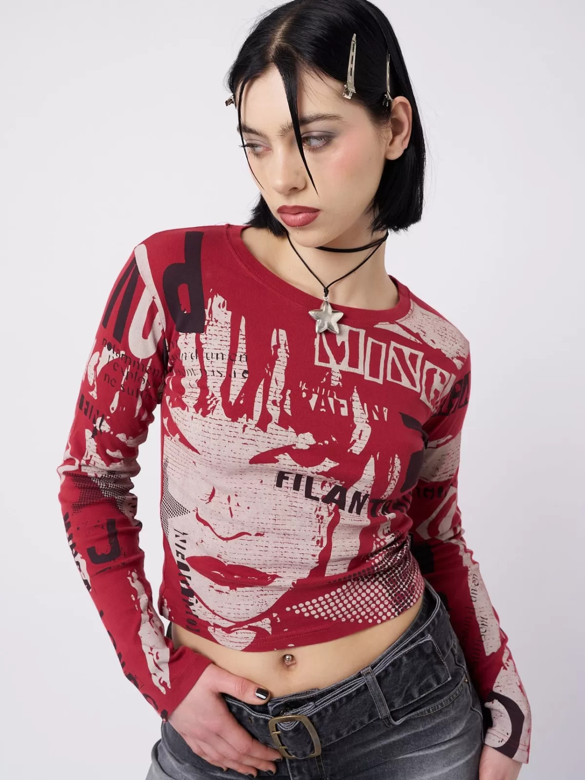 Cheap Minga London Veronic & Black Graphic Top Red