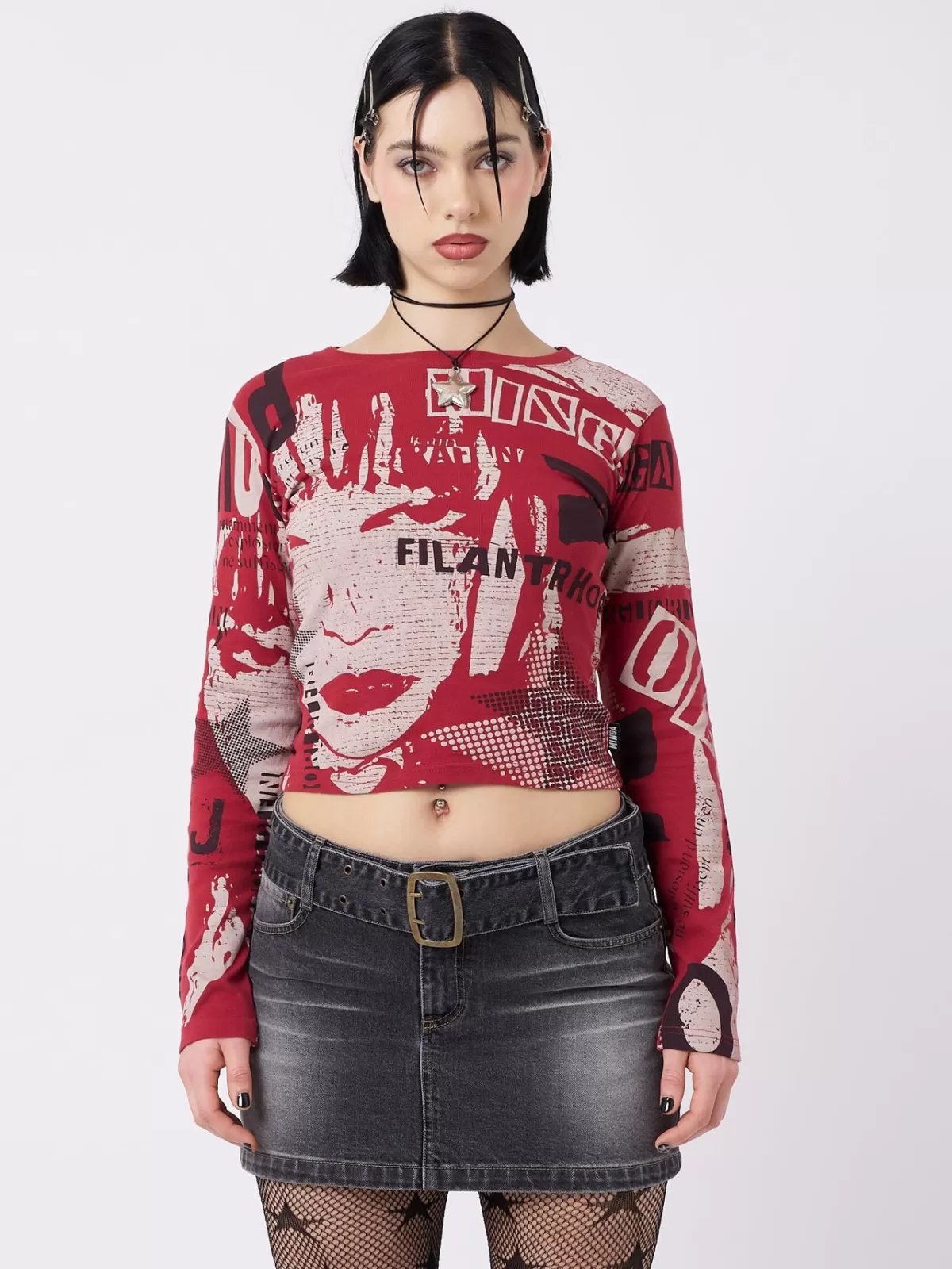 Cheap Minga London Veronic & Black Graphic Top Red