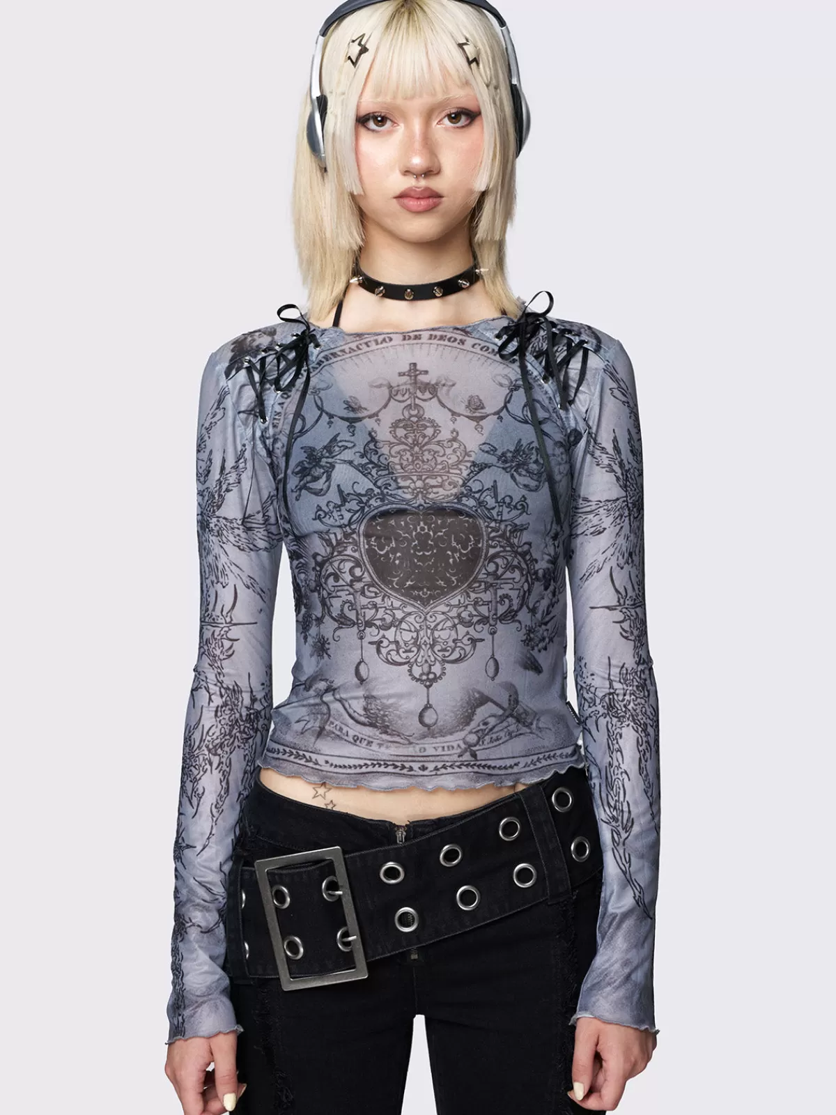Cheap Minga London Willa Lace Up Mesh Top Grey