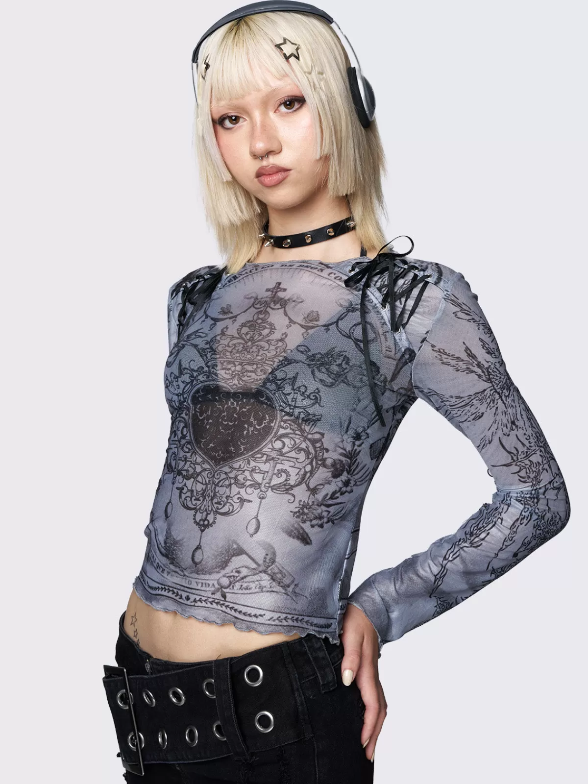 Cheap Minga London Willa Lace Up Mesh Top Grey