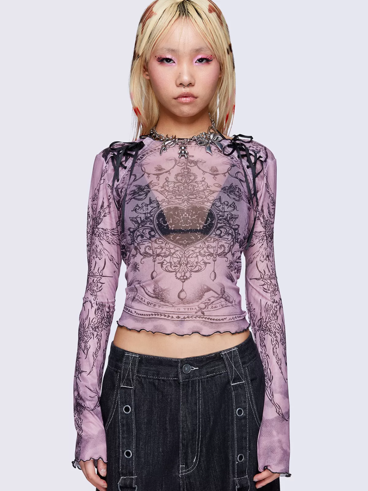 Best Minga London Willa Lace Up Mesh Top Pink