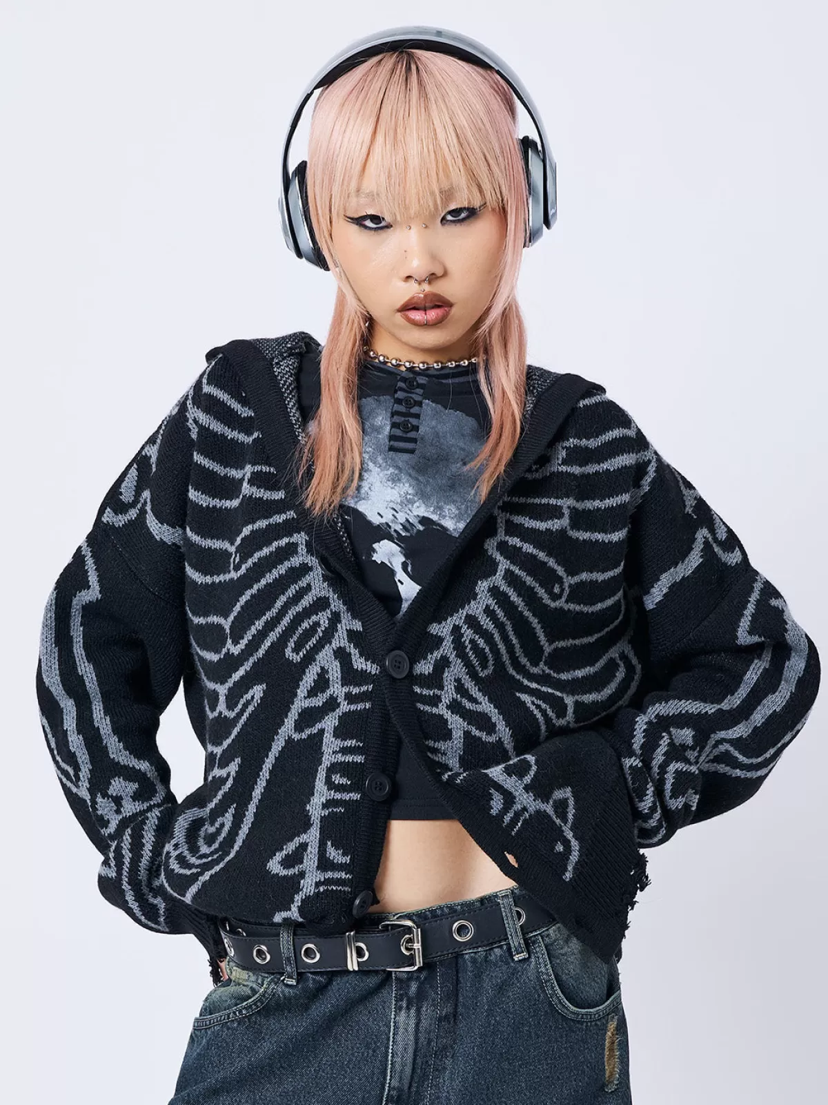 Flash Sale Minga London X-Ray Jacquard Hooded Knit Cardigan Black