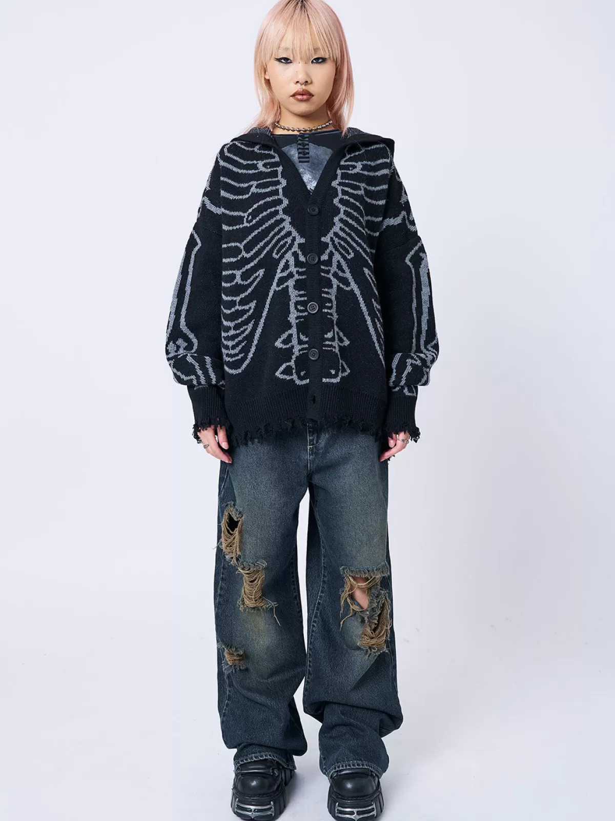 Flash Sale Minga London X-Ray Jacquard Hooded Knit Cardigan Black